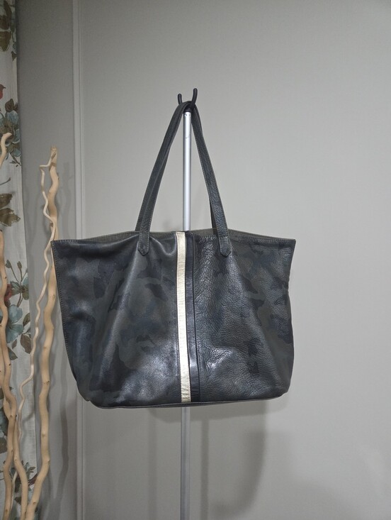 positive element Handbags - Positive Element Leather Tote Bag with Metallic Stripe - Black/Camo